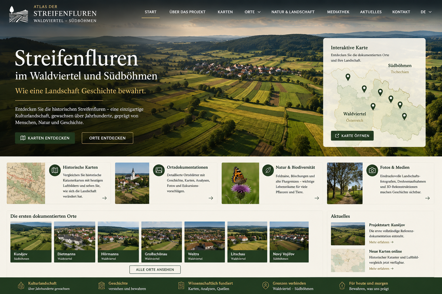 Historische Kulturlandschaft mit schmalen Flurstreifen